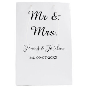 Mr and Mrs add name est. Date year wedding couple Medium Gift Bag
