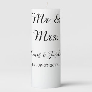 Mr and Mrs add name est. Date year wedding couple  Pillar Candle