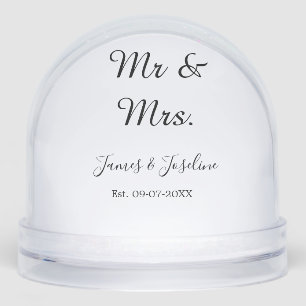 Mr and Mrs add name est. Date year wedding couple Snow Globe