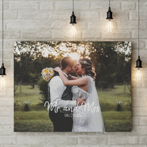 Mr and Mrs Add Your Own Photo Wedding Faux Canvas Print