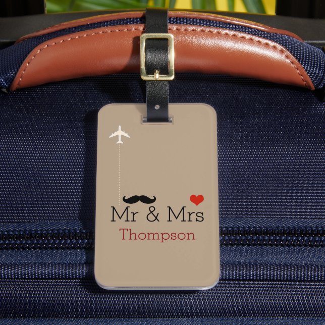 Mr and Mrs airplane travel personalized Luggage Tag (Front Insitu 2)