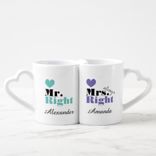 Mr and Mrs Always Right Valentines lovers mug set