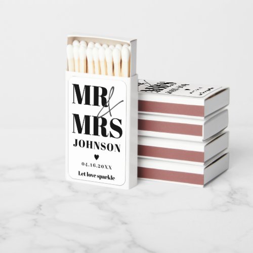 Mr and Mrs ampersand black white script wedding Matchboxes