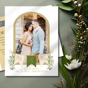 Mr and Mrs Arched Elopement Photo Announcement Postcard