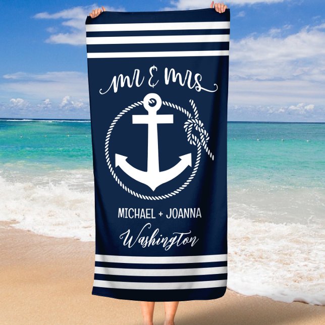 Mr and Mrs Beach Towels, Wedding Gift, Personalize Beach Towel (Creator Uploaded)