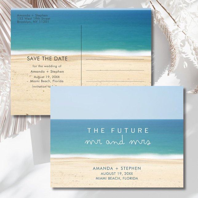 Mr and Mrs Beach Wedding Save the Date Announcement Postcard (Mr and Mrs Beach Wedding Save the Date Announcement Postcard)