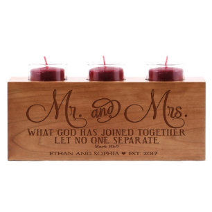 Mr. and Mrs. Biblical Cherry Wood Candle Holder