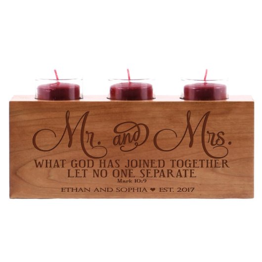 Mr. and Mrs. Biblical Cherry Wood Candle Holder (Front)