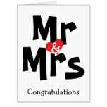 Mr and Mrs Big Heart Wedding Congratulations Card
