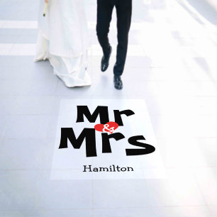 Mr and Mrs Big Heart Wedding Personalized Floor Decals