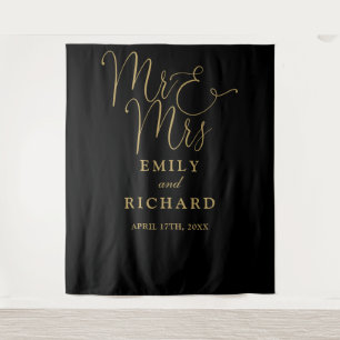 Mr And Mrs Black And Gold Wedding Photo Backdrop