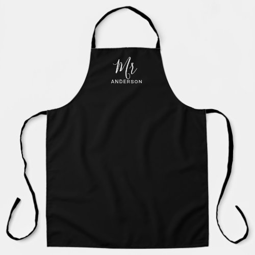 Mr and Mrs  Black and White Modern Script Apron