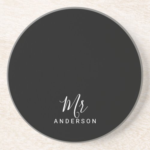 Mr and Mrs  Black and White Modern Script Drink Coaster