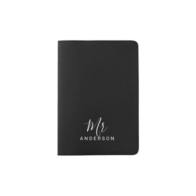 Mr and Mrs | Black and White Modern Script Passport Holder (Front)