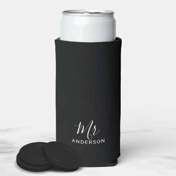 Mr And Mrs | Black And White Modern Script Seltzer Seltzer Can Cooler by manadesignco at Zazzle