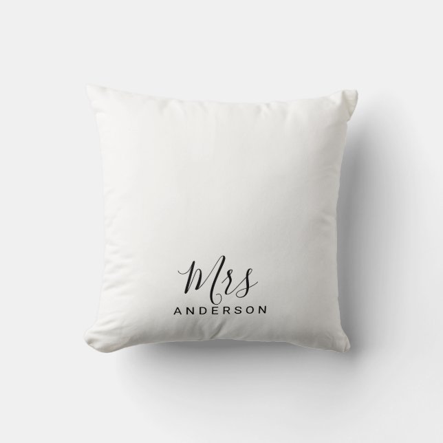 Mr and Mrs | Black and White Modern Script Throw Pillow (Front)