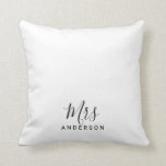 Mr and Mrs | Black and White Modern Script Throw Pillow<br><div class="desc">"Mr and Mrs" Black and White Modern Script Personalized Couple Gift

Perfect as wedding gifts for newlywed,  wedding anniversary gifts,  Valentine's day gifts and gift for any occasions.</div>