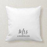 Mr and Mrs | Black and White Modern Script Throw Pillow<br><div class="desc">"Mr and Mrs" Black and White Modern Script Personalized Couple Gift

Perfect as wedding gifts for newlywed,  wedding anniversary gifts,  Valentine's day gifts and gift for any occasions.</div>