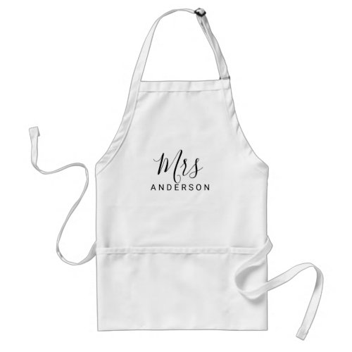 Mr and Mrs  Black and White Modern Script Wedding Adult Apron