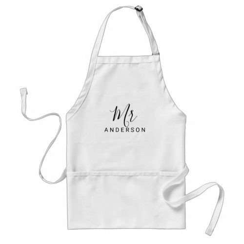 Mr and Mrs  Black and White Modern Script Wedding Adult Apron