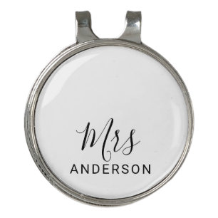 Mr and Mrs   Black and White Modern Script Wedding Golf Hat Clip