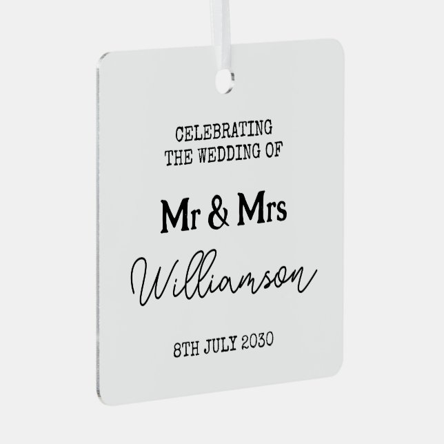 Mr And Mrs Black And White Name Metal Ornament (Front Right)