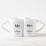 Mr and Mrs Black and White Newlywed Coffee Mug Set<br><div class="desc">Personalized lovers mug.  Mr and Mrs typography design with a combination of classic lettering and modern script.  Editable surname and year established.</div>