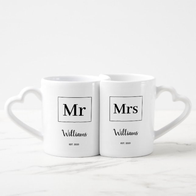 Mr and Mrs Black and White Newlywed Coffee Mug Set (Front Nesting)