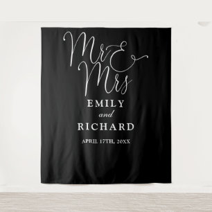 Mr And Mrs Black And White Wedding Photo Backdrop
