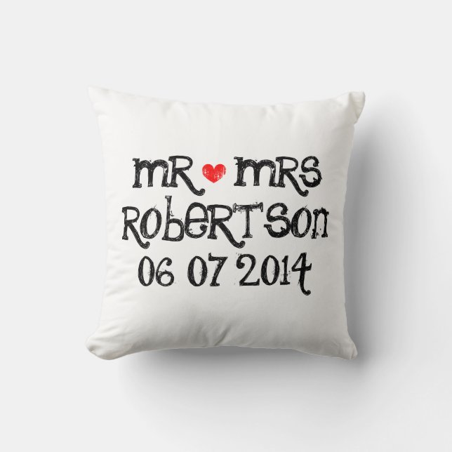 Mr and Mrs black and white wedding throw pillow (Front)