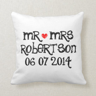 Mr and Mrs black and white wedding throw pillow