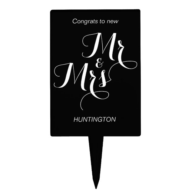 Mr and Mrs Black Cake Topper, Mr and Mrs Cake Pick (Front)