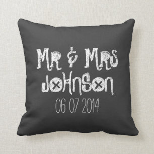 Mr and Mrs black chalkboard wedding throw pillow
