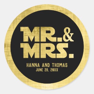 Mr and Mrs Black Gold Sci Fi Theme Classic Round Sticker
