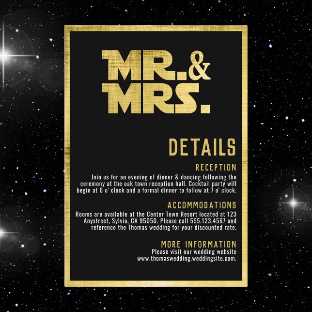 Mr and Mrs Black Gold Sci Fi Theme Enclosure Card (mr and mrs black and gold)