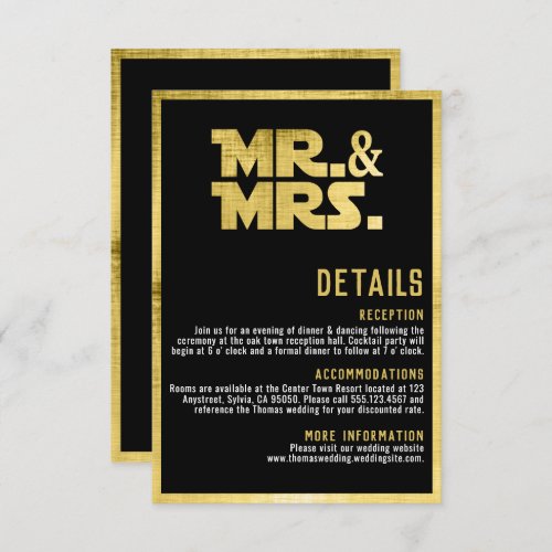 Mr and Mrs Black Gold Sci Fi Theme Enclosure Card