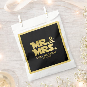 Mr and Mrs Black Gold Sci Fi Theme Wedding Favor Bag