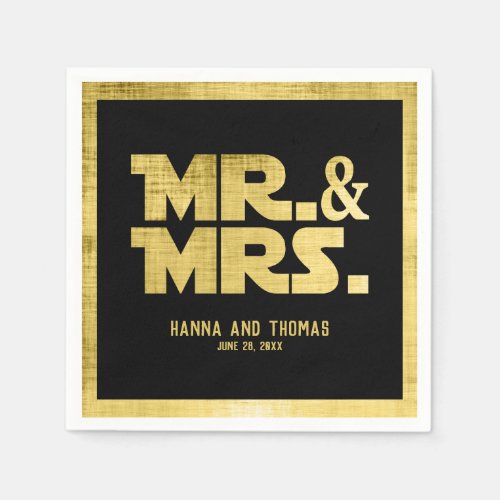 Mr and Mrs Black Gold Sci Fi Theme Wedding Napkins