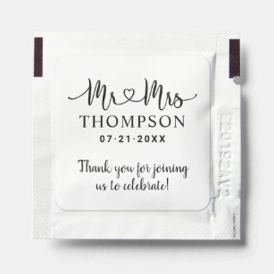 Mr and Mrs Black Heart Script Personalized Hand Sanitizer Packet
