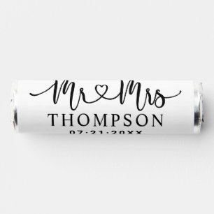 Mr and Mrs Black Heart Script Personalized Wedding Breath Savers® Mints