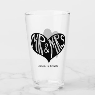 Mr and Mrs Black Heart Shape Wedding Glass