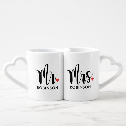 Mr and Mrs Black Modern Script Wedding Monogram Coffee Mug Set