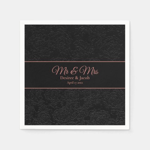 Mr And Mrs Black Rose Gold Floral Elegant Modern Napkins