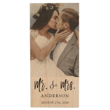 Mr. And Mrs. Black Typography Wedding Photos Usb Wood Usb Flash Drive by Hot_Foil_Creations at Zazzle