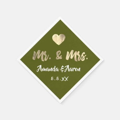 Mr and Mrs Black White Heart Green Woodland Napkins