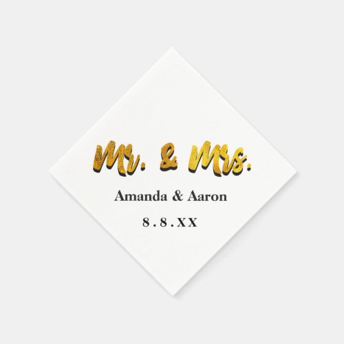 Mr and Mrs Black White Name Date Classic Napkins