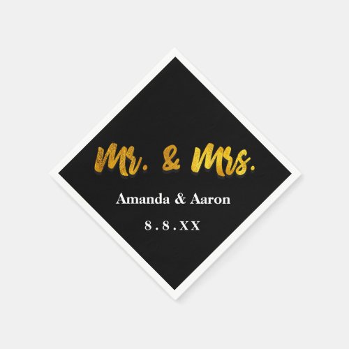 Mr and Mrs Black White Name Date Classic Napkins