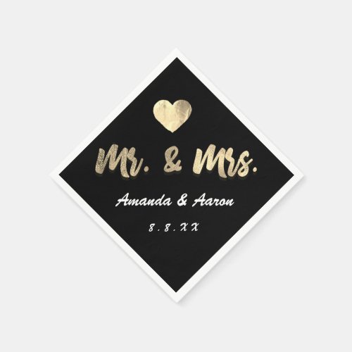 Mr and Mrs Black White Names Heart Black Napkins