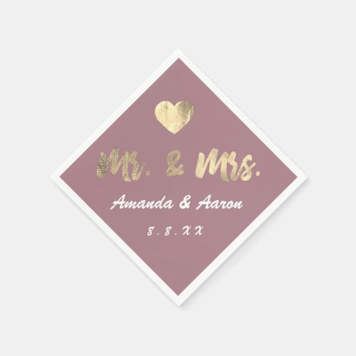 Mr and Mrs Black White Names Heart Mauve Napkins