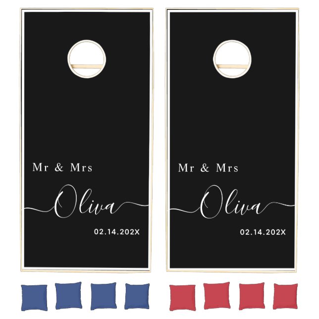 Mr And Mrs Black White Personalized Wedding  Cornhole Set (Set)